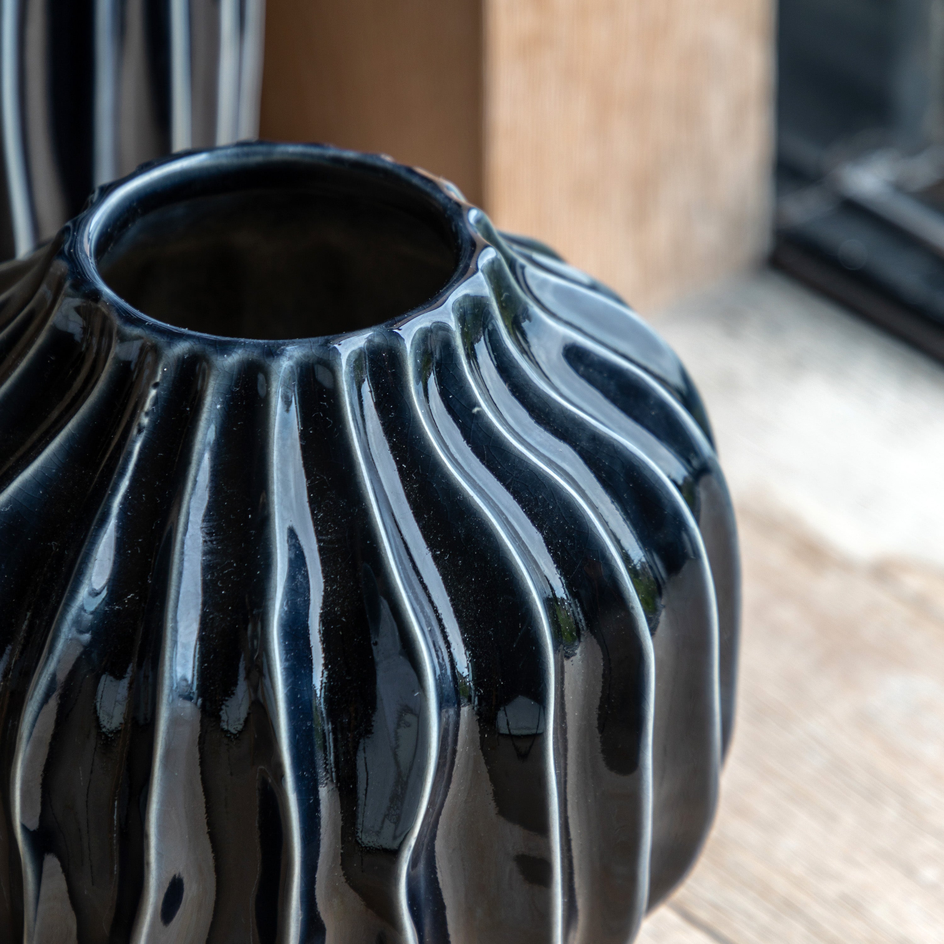 Osire Glazed Midnight Ribbed Vase | Small